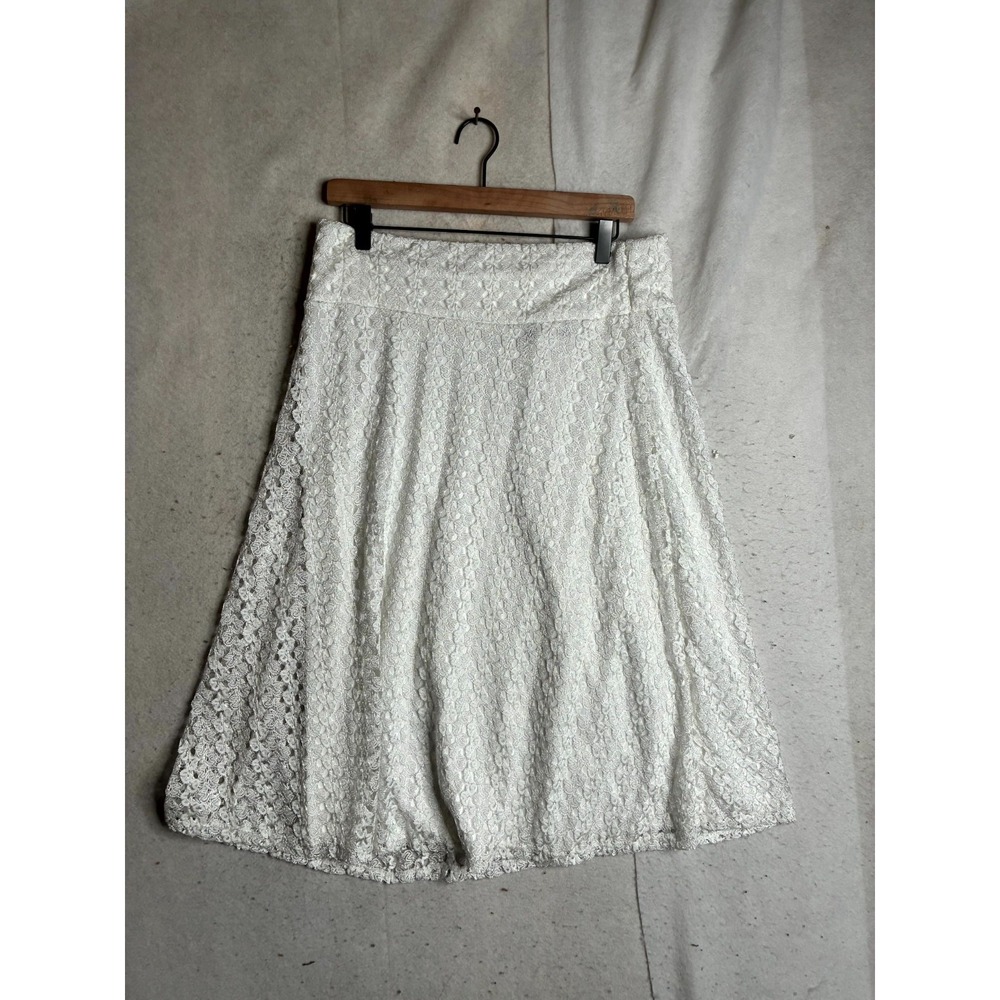 Elizabeth & Nicole A-Line Skirt Womens XL White Lined Lace High Waisted Pull On
